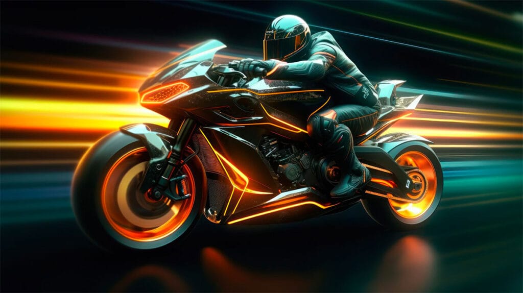 Moto moderne 2024 en plein voyage