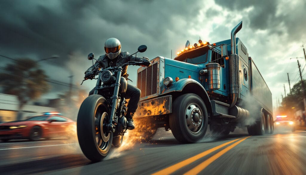 découvrez l'histoire captivante d'un motard imprudent qui, en défiant les forces de l'ordre, engage une course folle qui se termine par une collision spectaculaire avec un camion. un récit palpitant sur la témérité et ses conséquences.
