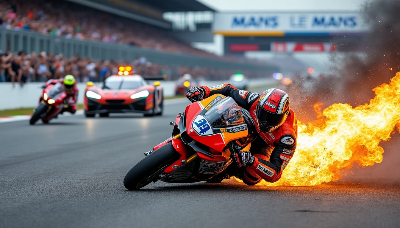 Entdecken Sie die neuesten Nachrichten über den gewalttätigen Brand, der während der 24 Stunden von Le Mans Motorrädern stattfand. Alle Details und wesentlichen Updates zu diesem markanten Vorfall in der Region Pays de la Loire.