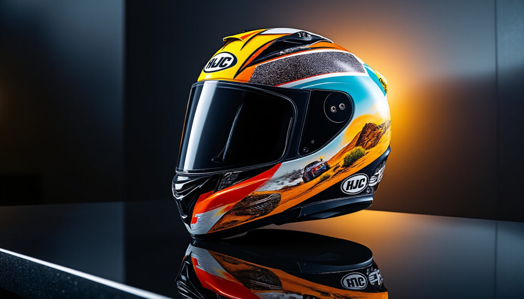 découvrez la nouvelle décoration dakar pour le casque hjc rpha 60, alliant style et performance. plongez dans l'univers de la motocyclisme avec un design unique qui rehausse votre équipement tout en garantissant sécurité et confort sur la route.