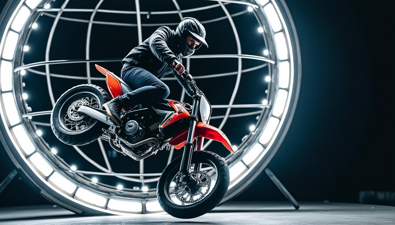 découvrez le globe de la mort, une attraction spectaculaire qui vous plongera dans l'univers palpitant de la fête de la moto. admirez des motocyclistes audacieux défier la gravité dans une performance époustouflante, où vitesse et adrénaline se rencontrent pour offrir un spectacle inoubliable.