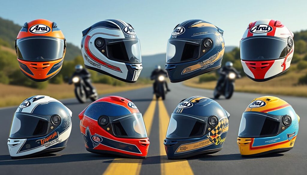 découvrez les casques arai, désormais disponibles dans des designs éclatants s'inspirant de l'esthétique emblématique de triumph. alliez sécurité et style sur la route avec cette collection unique qui reflète l'esprit audacieux des passionnés de moto.