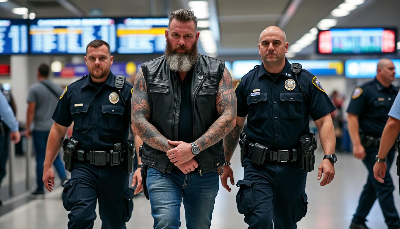 jashanpreet singh, chef de gang de motards d'origine indienne, a été arrêté à l'aéroport de san francisco pour des accusations de possession et trafic d'armes illégales. découvrez les détails de cette affaire marquante.