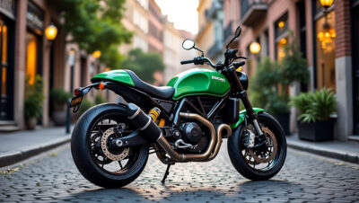 découvrez la ducati scrambler nightshift dans une version exclusive, parée d'un éclatant vert émeraude. un style unique qui allie élégance, modernité et esprit vintage pour les passionnés de motos.