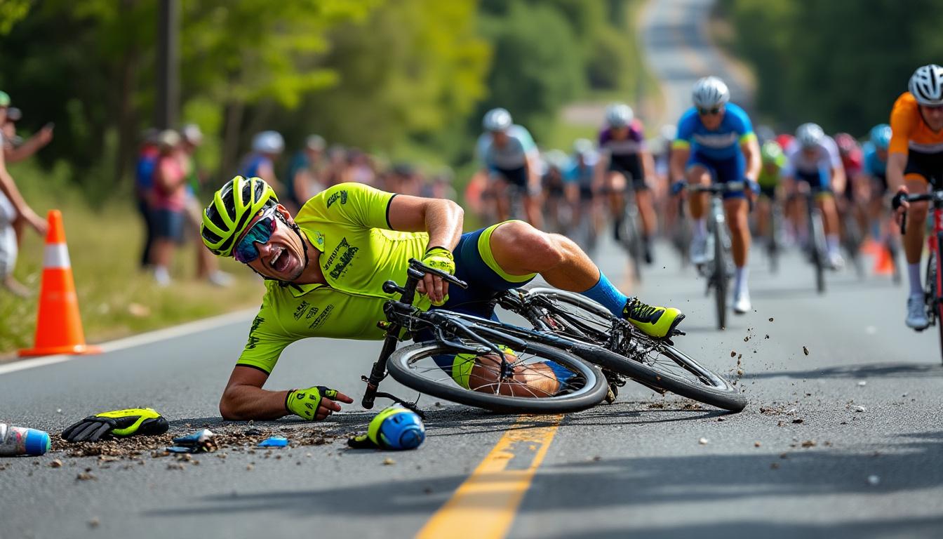 découvrez les détails du grand prix gilbert-bousquet où un coureur a malheureusement subi une fracture de la rotule à la suite d’un accident survenu lors de la course.