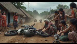 découvrez des photos inédites de la course de moto marquée par un accident tragique et un élan de solidarité touchant autour de la doyenne du village.