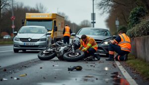 un motard a été grièvement blessé suite à une collision avec une voiture près de nantes. son pronostic vital est engagé, les secours sont intervenus rapidement sur les lieux de l'accident.