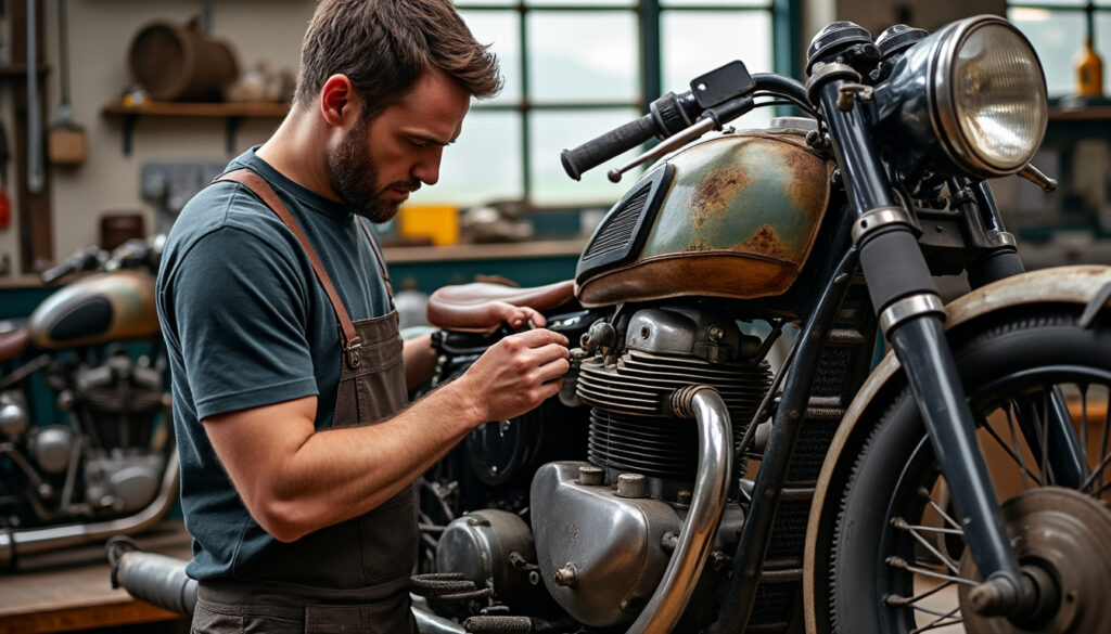 à condette, un garage spécialisé restaure et entretient les motos anciennes avec passion et savoir-faire pour leur offrir une nouvelle vie.