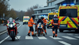 un motard grièvement blessé dans un accident de la route a été transporté en urgence absolue au chu de nantes.