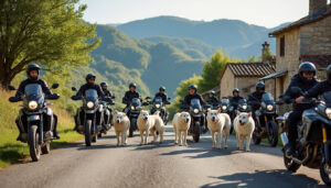 dans les cévennes, les patous rassemblent une trentaine de motards pour une balade conviviale entre passion, partage et découverte des paysages.