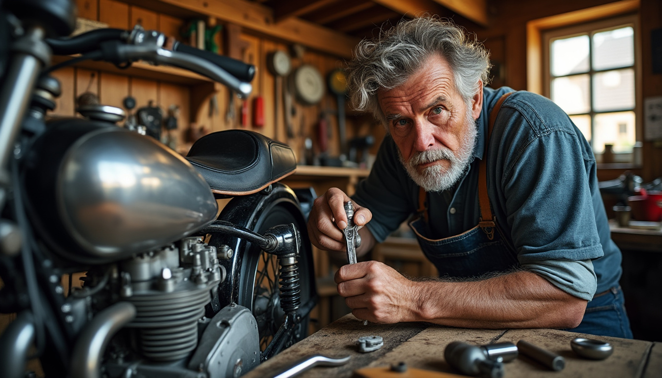 à condette, un passionné renoue avec sa vocation en restaurant des motos anciennes et leur redonne vie dans son garage.