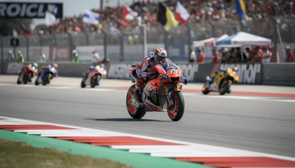 MotoGP en pleine action à Misano, moto en mouvement.
